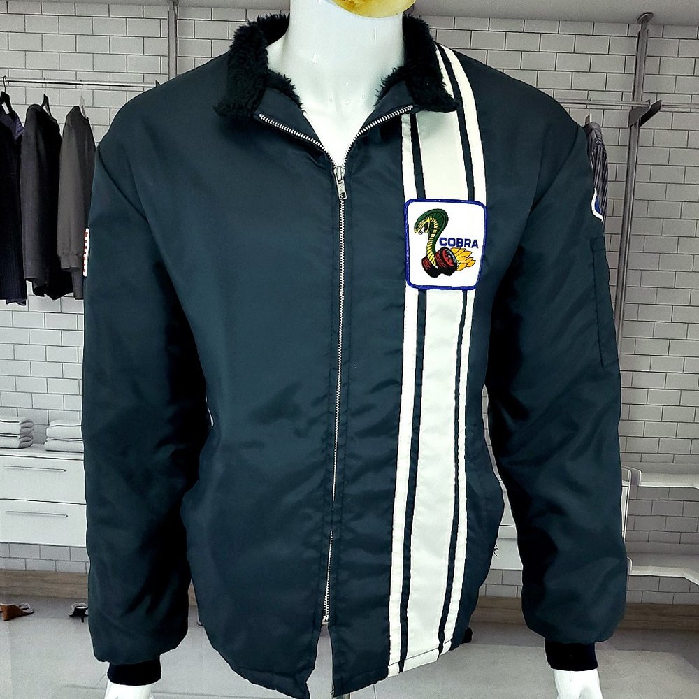 Vintage Ford Cobra JACKET Blue Racer Mechanic Zip-up Coat Sz Medium
